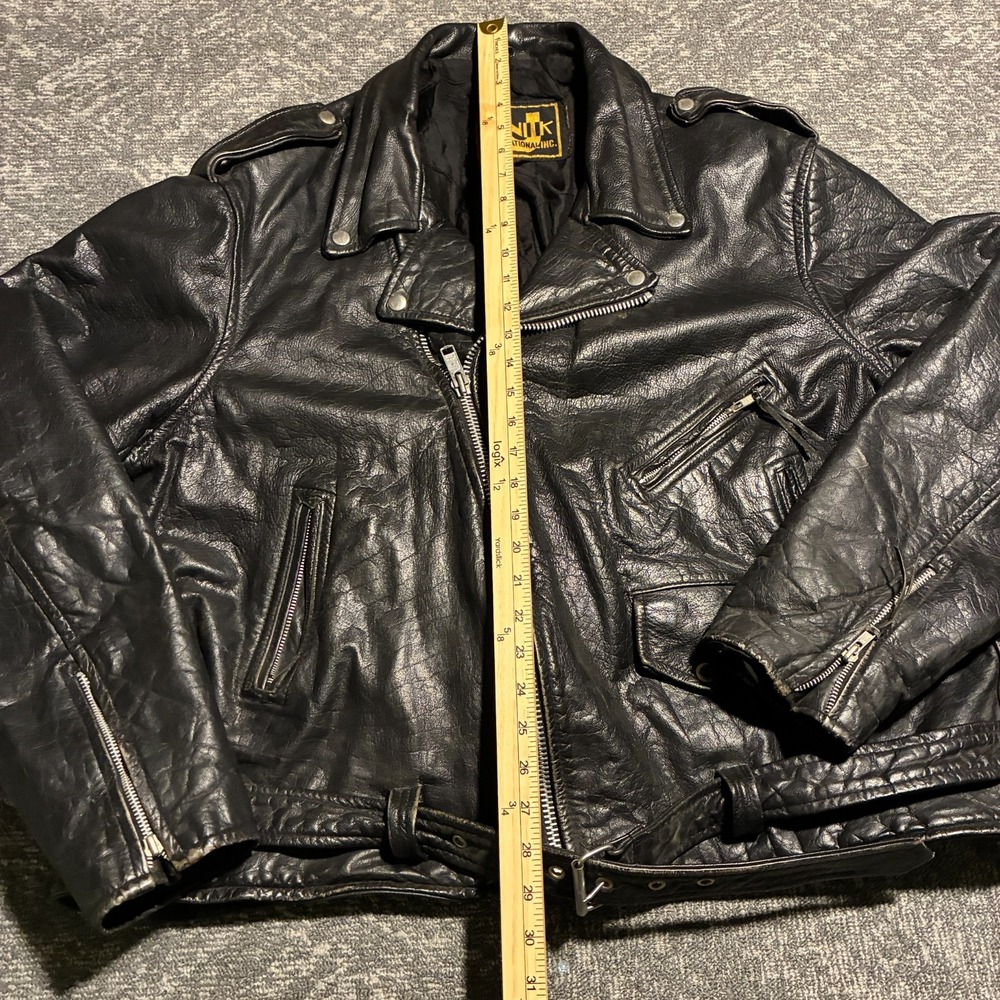 Unik International Leather Motorcycle Biker Jacket Belted Zip Size 60 Big Tall - Picture 8 of 15